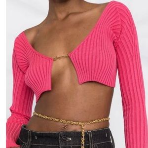 Pink Jacquemus knit crop long sleeve top